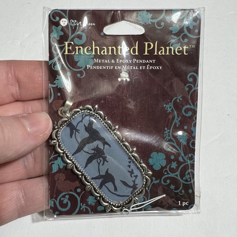 Blue Moon Beads Enchanted Planet Bird Pendant Metal Epoxy Black Birds In Flight